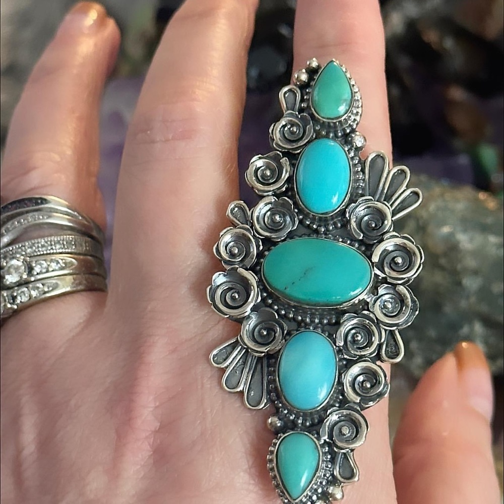 Turquoise Super Statement Sterling Silver Ring - image 5